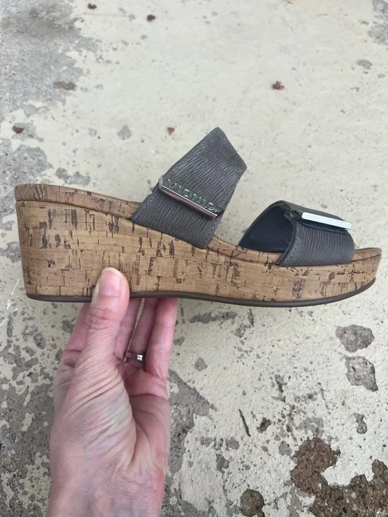 Like New Vionic Gray Dual-Strap Cork Wedge Sandals - Picture 2 of 14